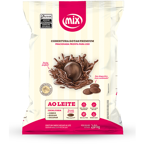 Cobertura Fracionada em gotas Mix Ingredientes sabor Chocolate Ao leite embalagem de 2 kg
