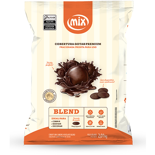Cobertura Fracionada em gotas Mix Ingredientes sabor Chocolate Blend embalagem de 2 kg