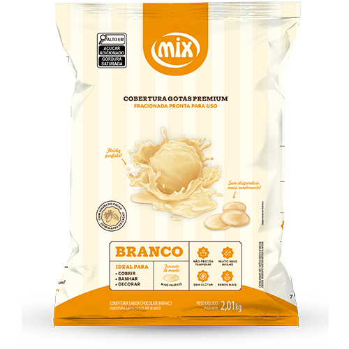 Cobertura Fracionada em gotas Mix Ingredientes sabor Chocolate Branco embalagem de 2 kg