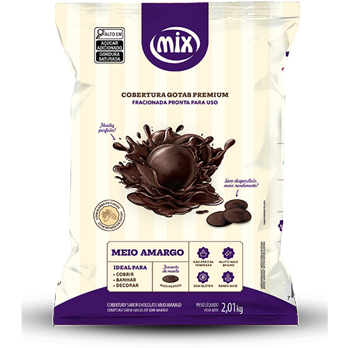 Cobertura Fracionada em gotas Mix Ingredientes sabor Chocolate Meio Amargo embalagem de 2 kg
