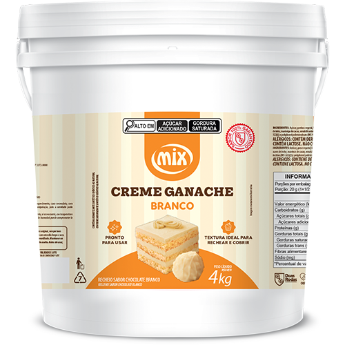 Creme Ganache Sabor Chocolate Branco, Mix Ingredientes embalagem de 4kg