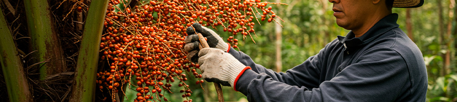 Man picking acerola fruits.