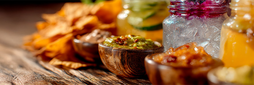 Various jars of homemade preserves and natural ingredients on a wooden board, ideal for those looking for recipes for homemade preserves and jams.