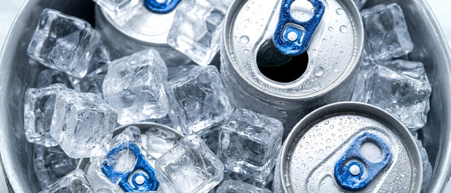 Latas frías en cubo de hielo