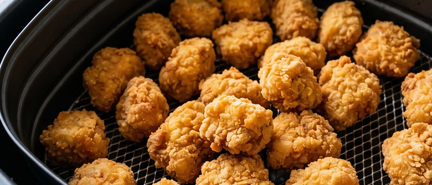 Nuggets dourados na cesta da airfryer