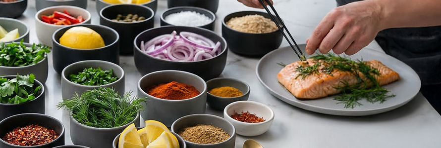 Salmon plated with fresh herbs.