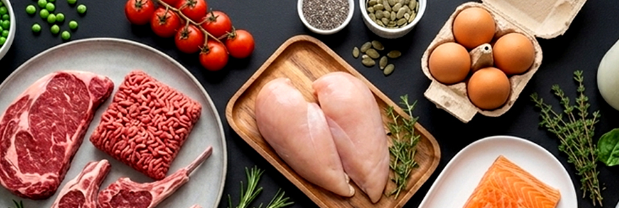 Raw proteins and fresh ingredients