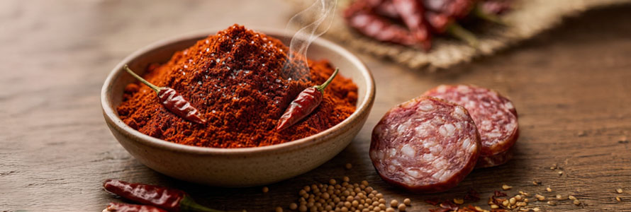 Smoked paprika with salami and spices