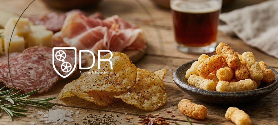 Snacks y embutidos con logo DR Aromas & Ingredientes
