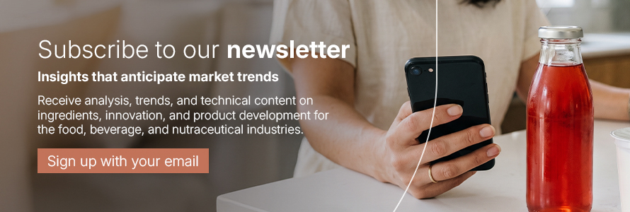 Newsletter subscription banner with a bottle of juice