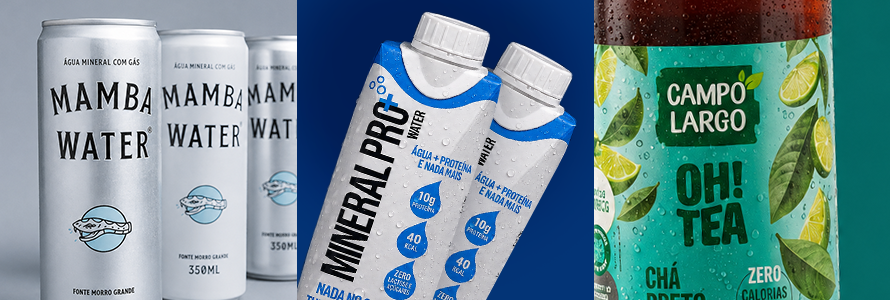 Linha de bebidas funcionais: água mineral, proteína e chá